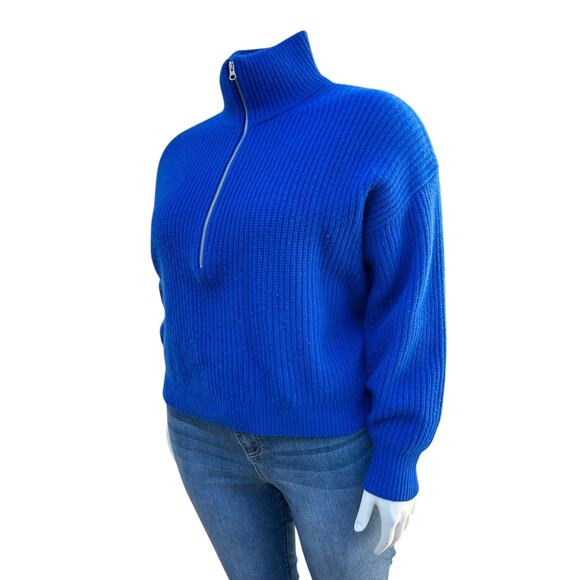 Everlane Women Half Zip Wool Sweater Size XL Blue High Neck Preppy Outdoors Fall - Picture 6 of 13